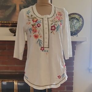 Embroidered Floral White Top